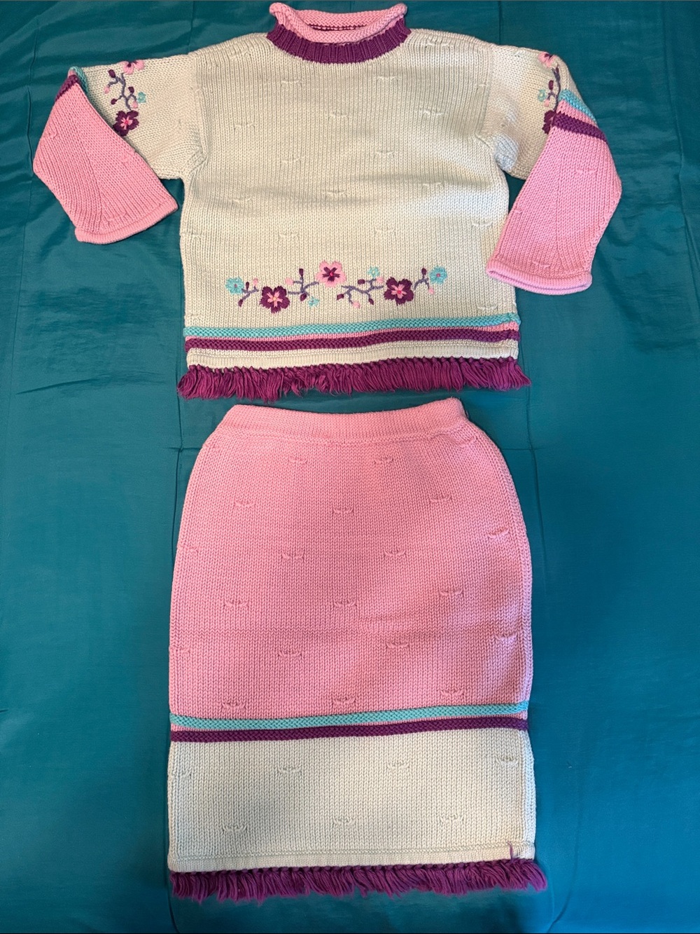 Hanna Andersson Pink, Cream & Purple Floral Knit Dress Set